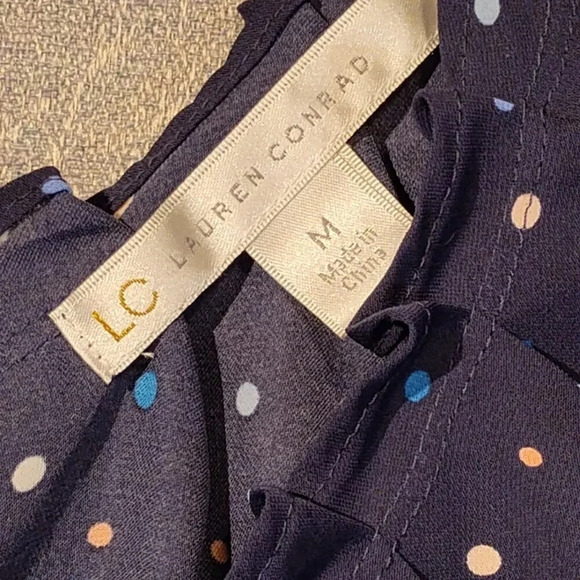 LC Lauren Conrad Navy & Polka Dot Sleeveless Pleated Neckline Blouse Size Medium - Picture 6 of 8